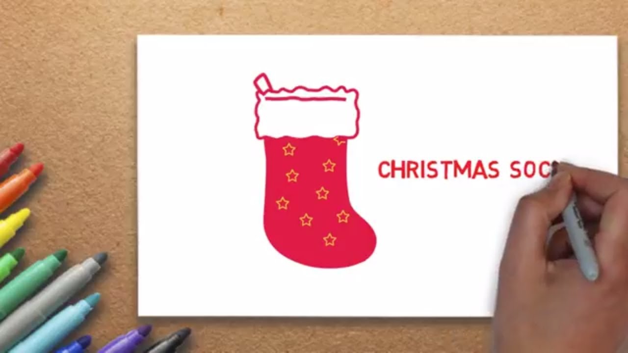 1280x720 how to draw a christmas socks step - Christmas Sock Drawing
