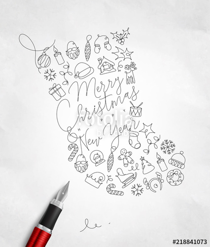 426x500 pen line drawing christmas tree toy socks stock image and royalty - Christmas Socks Drawing