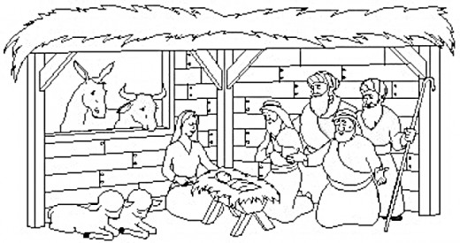 520x275 Christmas Nativity Scene Coloring Pages Download - Christmas Stable Drawing
