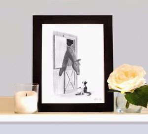 300x272 Farm Cat And Stable Horse Art Print Drawing Picture Christmas - Christmas Stable Drawing