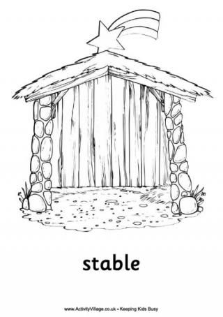 320x454 Nativity Colouring Pages - Christmas Stable Drawing