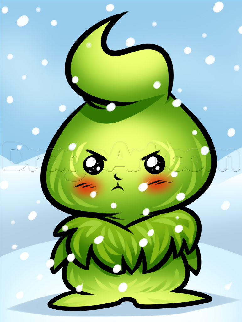 771x1025 kawaii grinch, draw christmas characters, step - Christmas Stuff Drawing