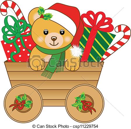 450x444 christmas cart with teddy bear scalable vectorial image - Christmas Teddy Bear Drawing
