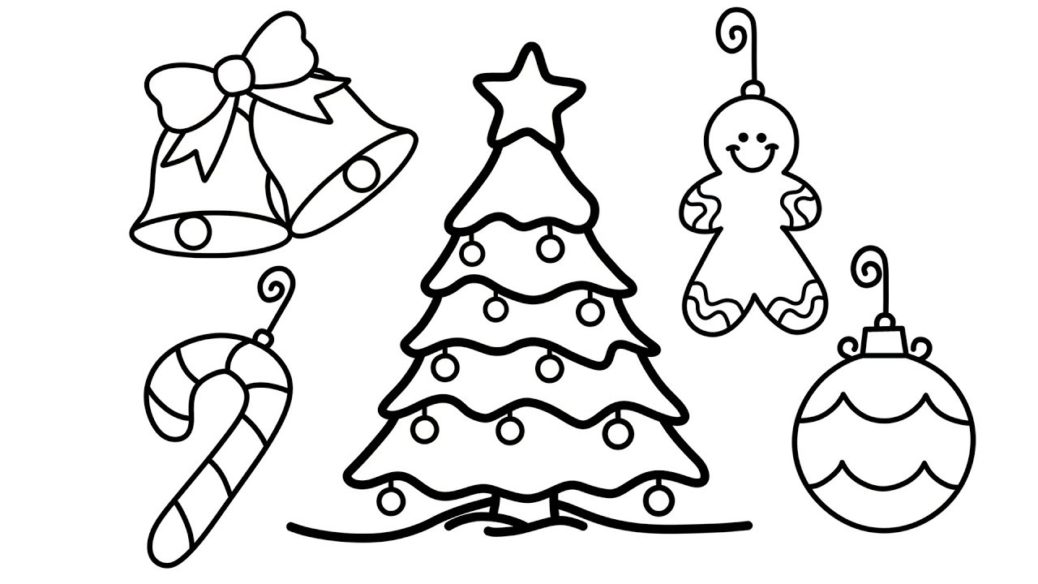 1038x584 Draw Christmas Tree And Decorations For Kids Coloring Book - Christmas Teddy Bear Drawing