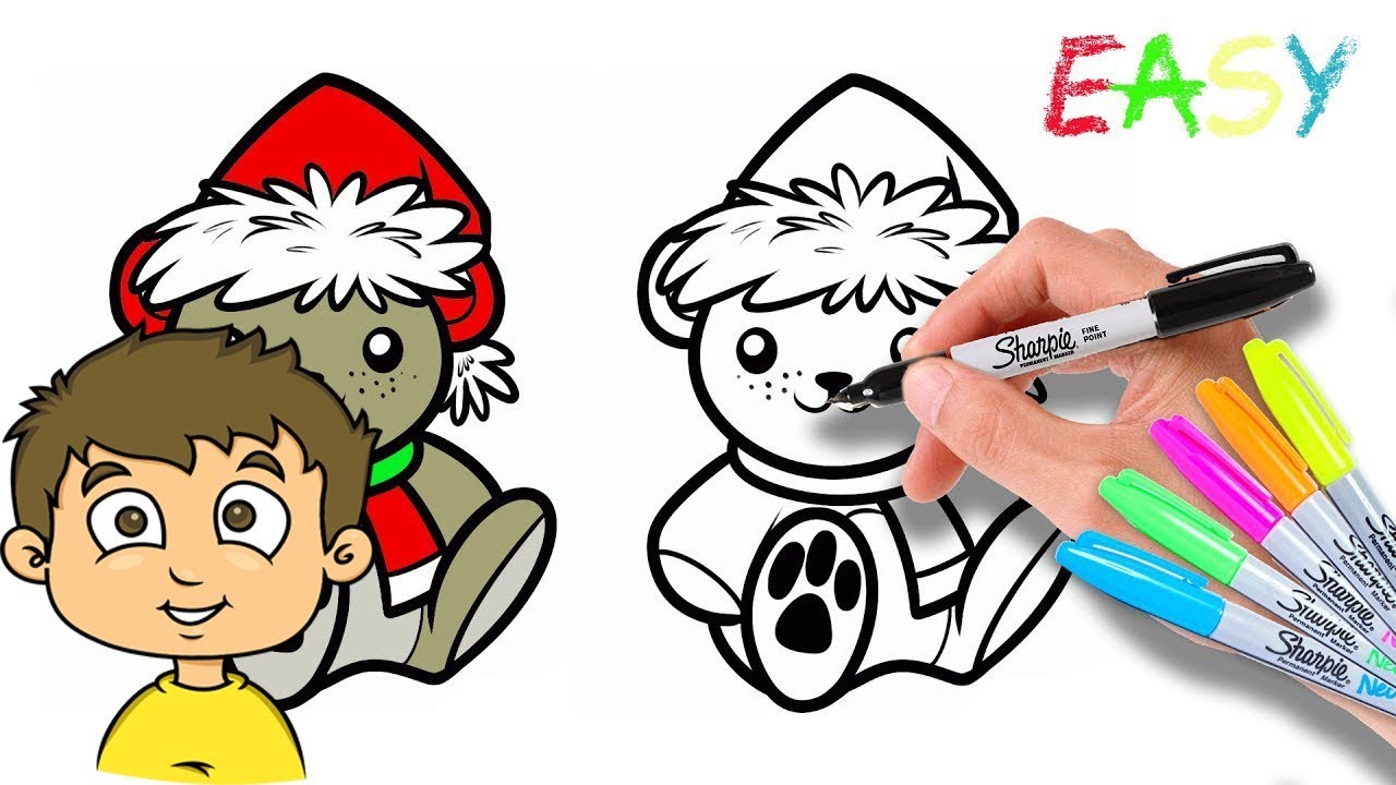 1280x720 How To Draw A Christmas Teddy Bear The Easy Cute Way - Christmas Teddy Bear Drawing