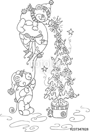 343x500 Kids Coloring - Christmas Teddy Bear Drawing
