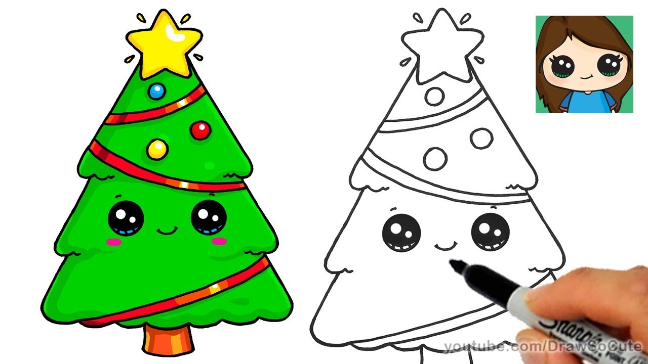 1280x720 How To Draw A Christmas Tree And Star Easy And Cute - Christmas Tree Drawing