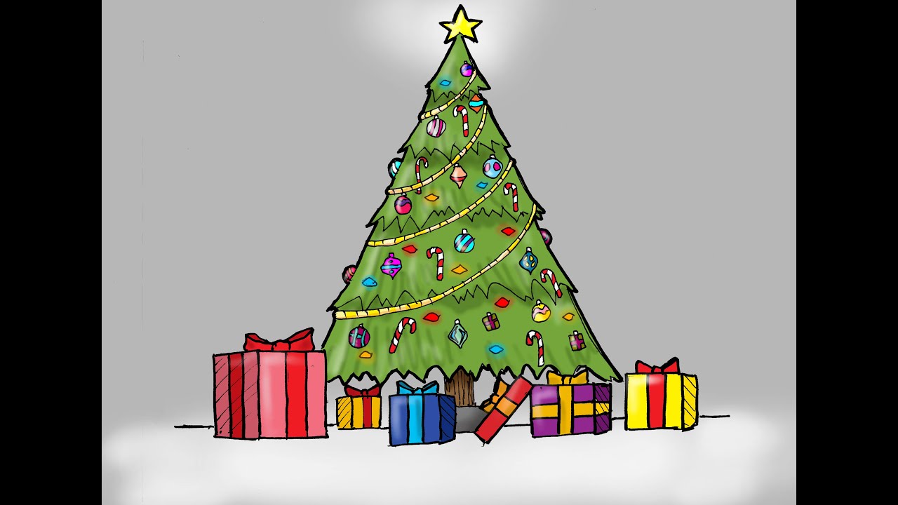 1280x720 how to draw a christmas tree with presents - Christmas Tree Drawing