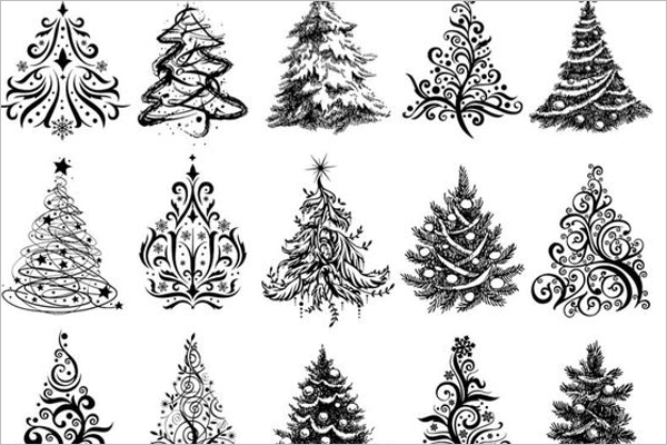 600x400 Christmas Tree Drawing Vector Design - Christmas Tree Drawing Design