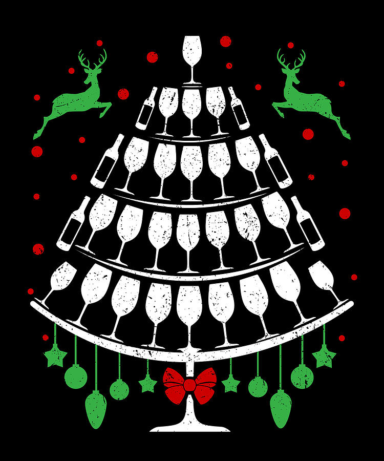 750x900 Christmas Tree Wine Glasses Reindeer Wine Bottles Drawing - Christmas Tree Drawing Design