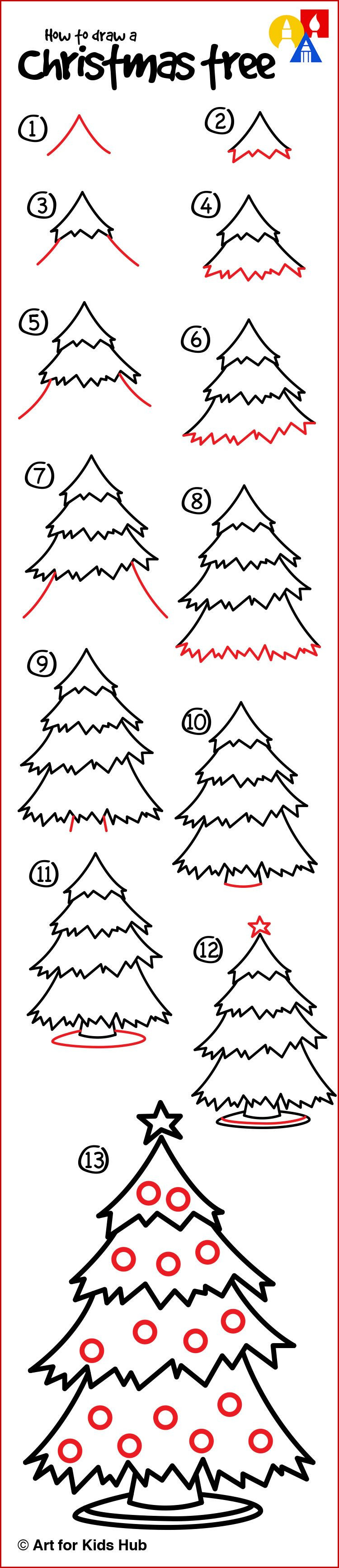 750x3458 Cute How Do You Draw A Christmas Tree Collection Of Drawing Design - Christmas Tree Drawing Design