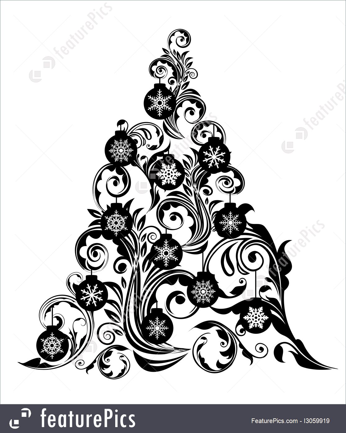 1114x1392 holidays christmas tree with leaf swirls design and ornaments - Christmas Tree Drawing Design