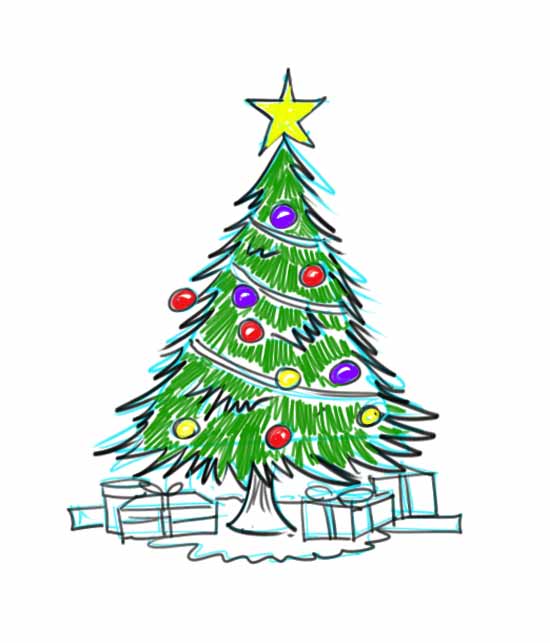 550x643 How To Draw A Christmas Tree - Christmas Tree Drawing Design