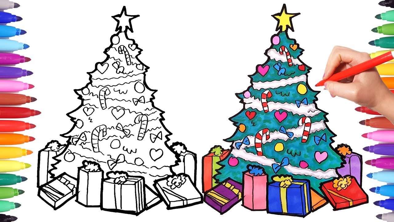 1280x720 how to draw a christmas tree drawing and coloring christmas tree - Christmas Tree Drawing For Coloring