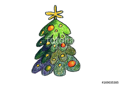 500x354 Christmas Tree New Year Kids Drawing Children Drawings Stock - Christmas Tree Drawing For Kids