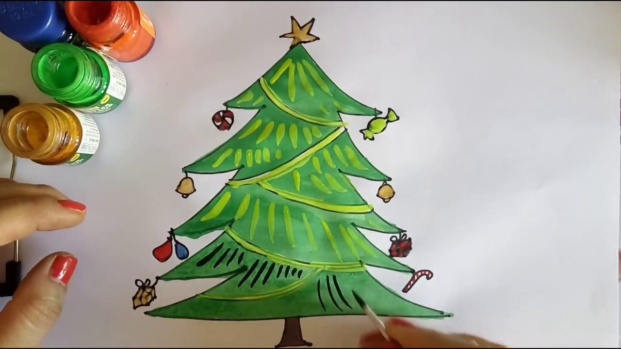 1280x720 Diy Christmas Tree Drawing And Colouring Tutorial For Kids - Christmas Tree Drawing For Kids