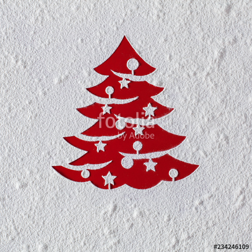 500x500 Christmas Card With Xmas Tree Drawing In Flour On Red Table Stock - Christmas Tree Drawing Images