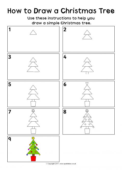 480x679 how to draw a christmas tree instructions sheet - Christmas Tree Drawing Pic
