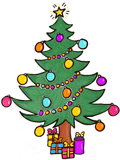 400x535 how to draw a christmas tree with gifts presents under it - Christmas Tree Drawing Pic