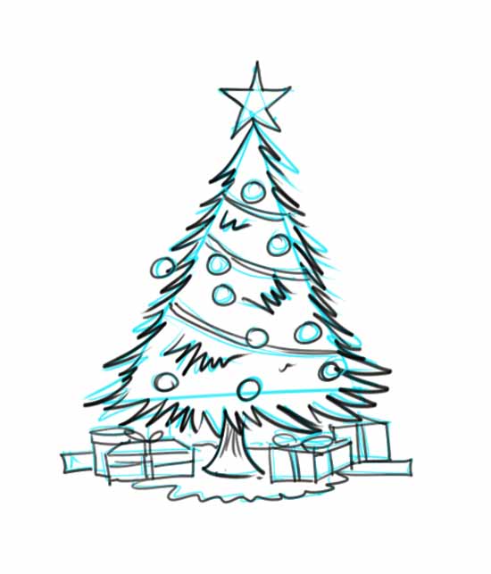 550x643 How To Draw A Christmas Tree - Christmas Tree Drawing Step By Step