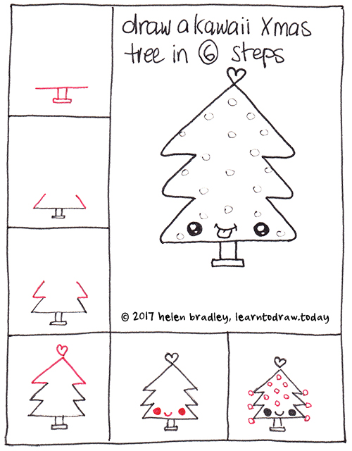 500x640 How To Draw A Kawaii Christmas Tree In Quick Steps Learn To Draw - Christmas Tree Drawing Step By Step