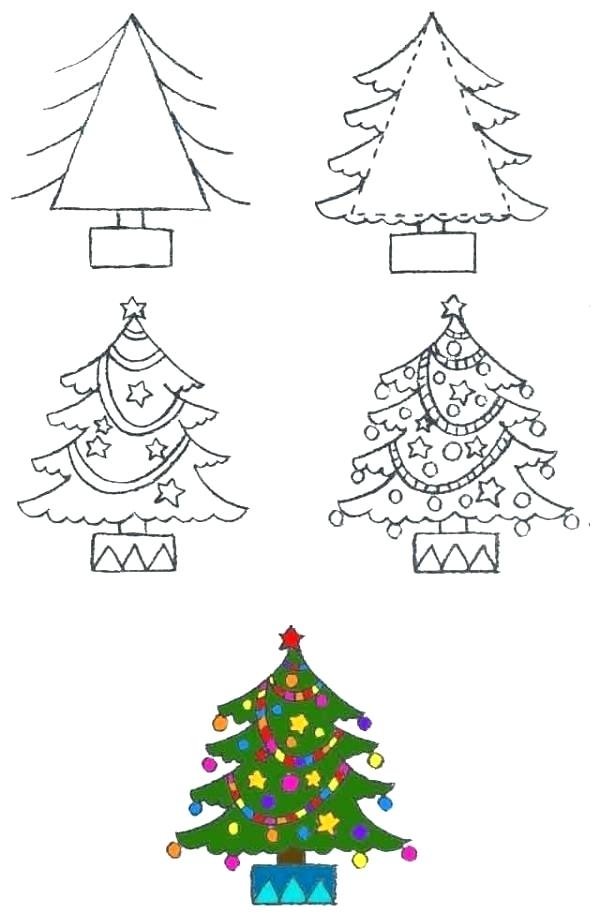 600x913 Draw Christmas Tree Tree Outline Stock Images Royalty Free Images - Christmas Tree Drawing Step By Step