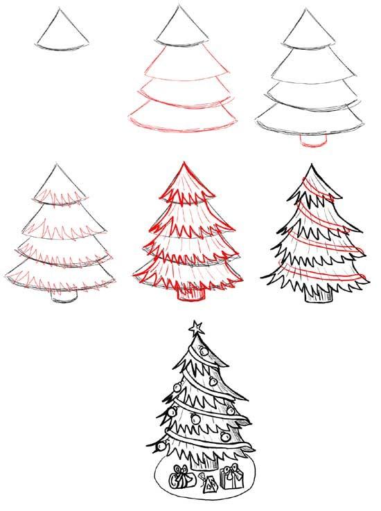 550x738 Free Coloring Pages Draw Christmas Trees With Step - Christmas Tree Drawing Step By Step