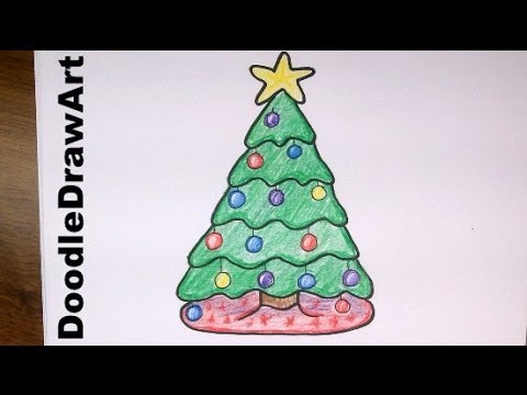 480x360 Drawing How To Draw A Cute Cartoon Christmas Tree - Christmas Tree Drawing Steps