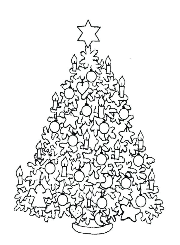 600x816 Christmas Tree Coloring Template Hard Pages Decorations Colouring - Christmas Tree Drawing Template