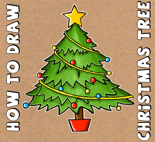 500x457 How To Draw A Christmas Tree With Simple Step - Christmas Tree Images Drawing