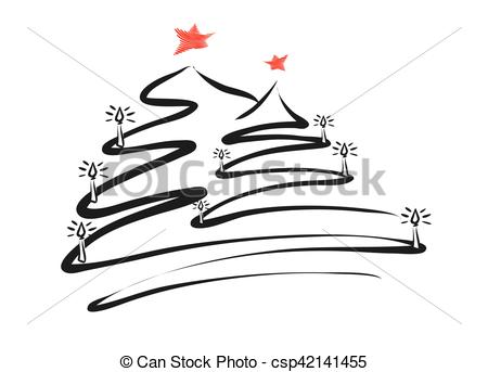 450x343 Two Christmas Trees Line Drawing - Christmas Tree Line Drawing
