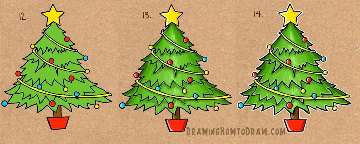 1200x480 Draw Christmas Tree - Christmas Tree Star Drawing