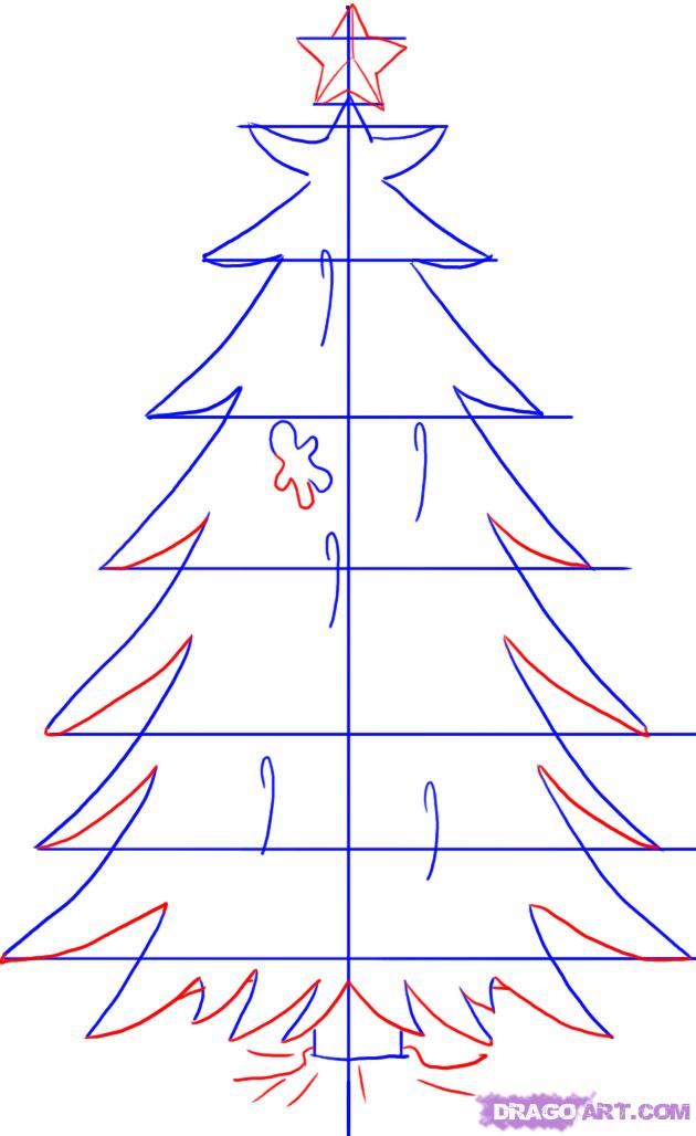 Елка нарисовать поэтапно. Елка для рисования. Поэтапное рисование новогодней елки. Пошаговое рисование елочки. Рисования карандашом нарядная елка.