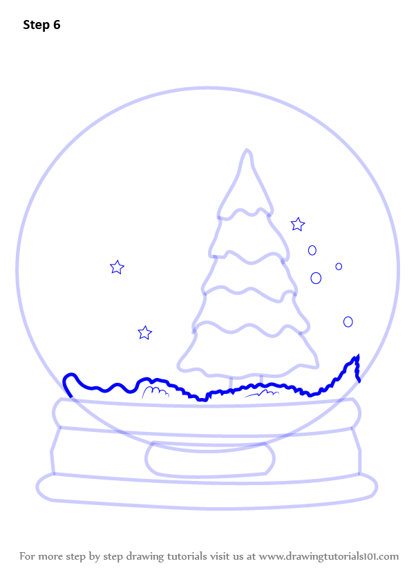 602x848 Learn How To Draw Snowglobe With Christmas Tree - Christmas Tree Step By Step Drawing