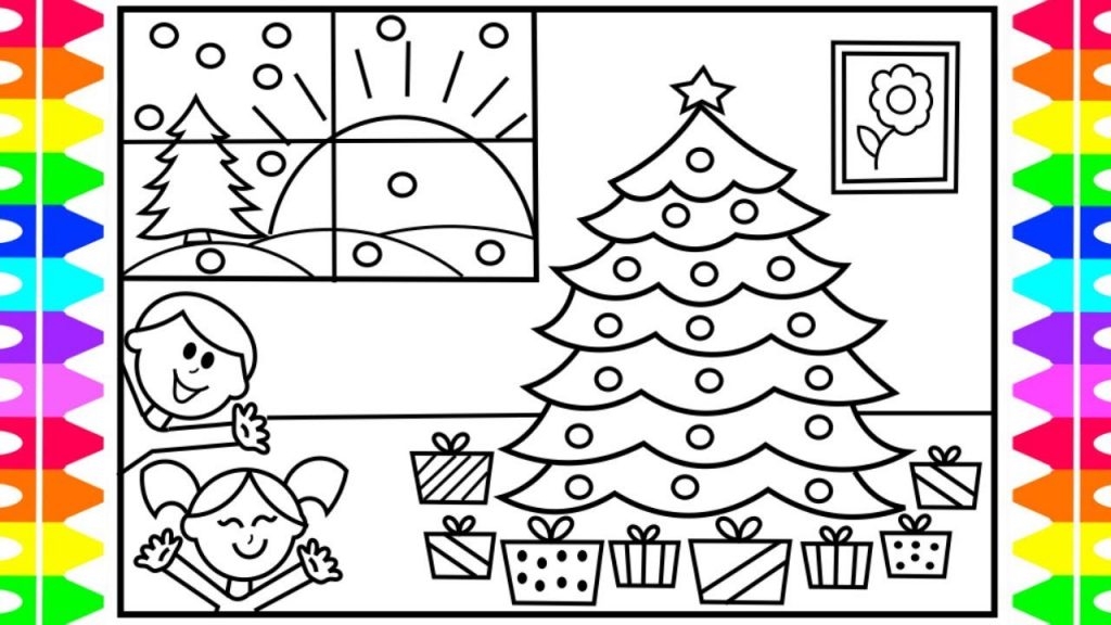 1024x576 coloring pages how to draw christmas presents under the tree - Christmas Tree With Presents Drawing