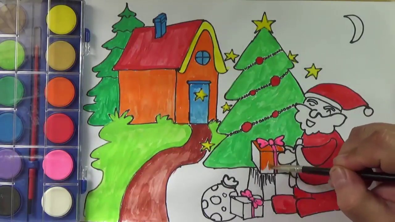 1280x720 coloring santa clauss house pine tree presents and teach draw - Christmas Tree With Presents Drawing