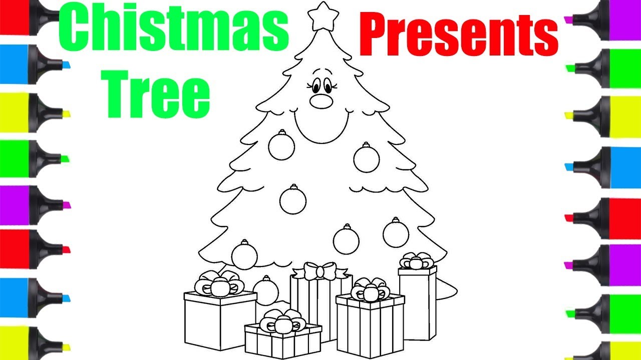 1280x720 how to draw christmas tree and presents coloring pages for kids - Christmas Tree With Presents Drawing