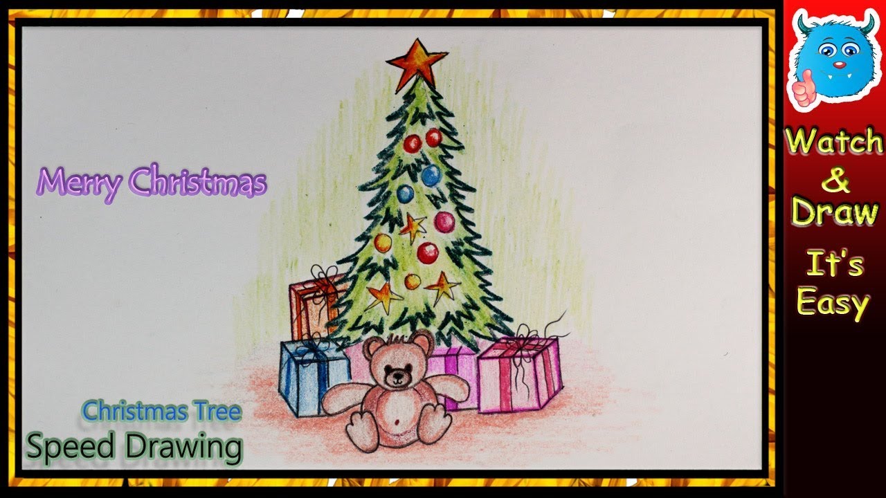1280x720 how to draw a christmas tree with presents for kids - Christmas Tree With Presents Drawing