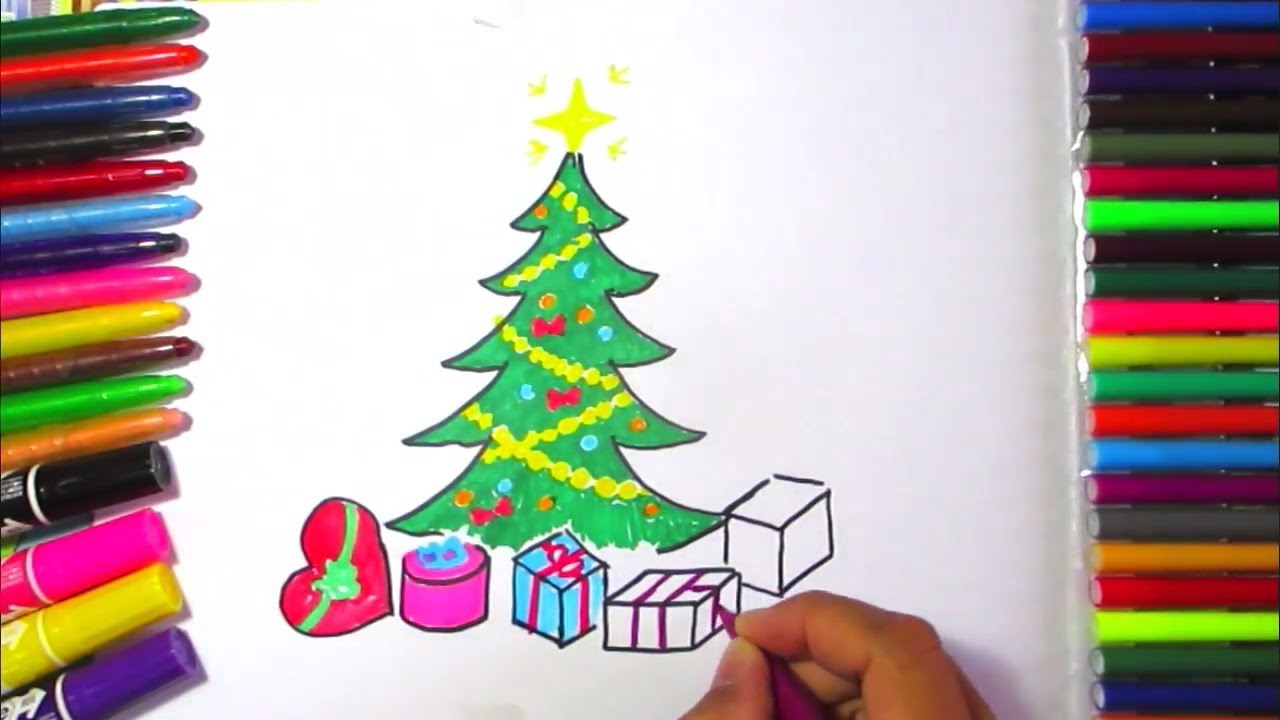 1280x720 how to draw a christmas tree with presents - Christmas Tree With Presents Drawing