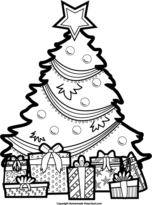 492x662 Present Black And White Christmas Tree Black And White Christmas - Christmas Tree With Presents Drawing