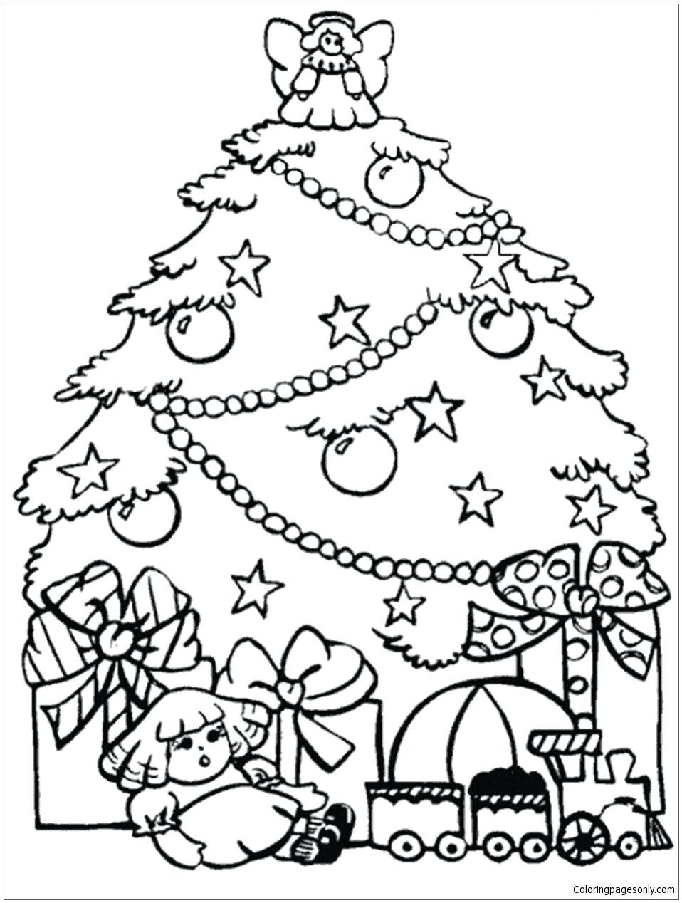 958x1268 Christmas Tree Angel Coloring - Christmas Tree With Presents Drawing