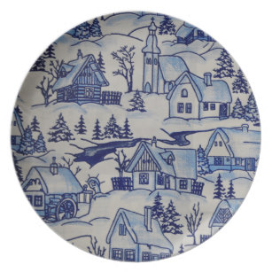 307x307 christmas village plates zazzle - Christmas Village Drawing