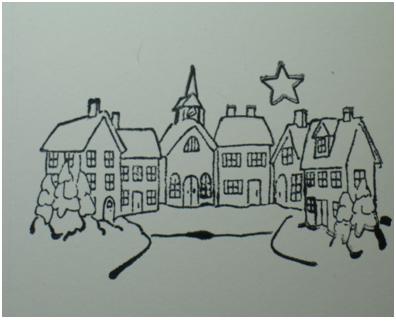 396x321 Christmas Village Tryfolds Card - Christmas Village Drawing