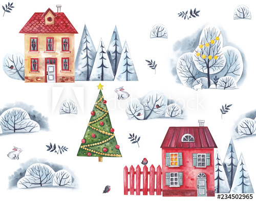 500x395 Christmas Village With Elegant Houses And A Decorated Christmas - Christmas Village Drawing