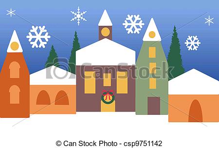 450x304 Christmas Village Illustration Of Quaint Village In The Snow - Christmas Village Drawing