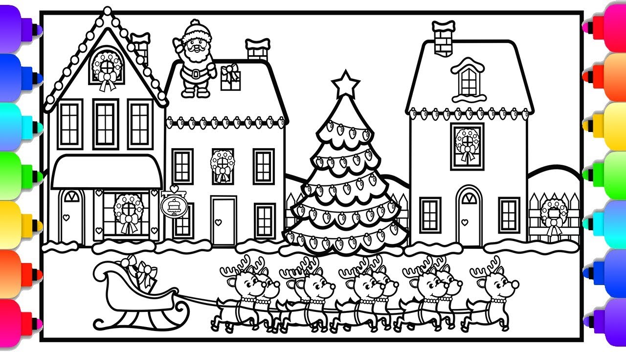 1280x720 How To Draw A Christmas Village Christmas Coloring - Christmas Village Drawing