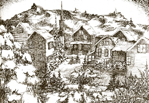 500x347 Christmas Village Zucco Fine Art Gallery - Christmas Village Drawing