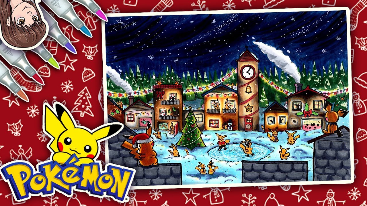 1280x720 pikachu christmas village copic drawing days of drawmas! - Christmas Village Drawing