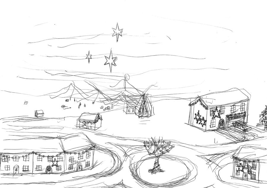 900x636 Christmas Village Drawing - Christmas Village Drawing