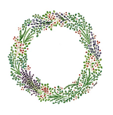 456x463 Hand Painted,watercolour Christmas Wreath - Christmas Wreath Drawing